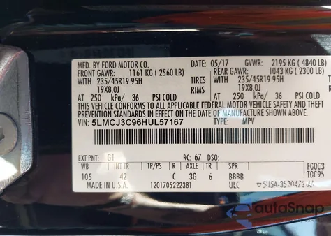 2017 Lincoln Mkc Reserve z USA, uszkodzony, nr VIN 5LMCJ3C96HUL57167